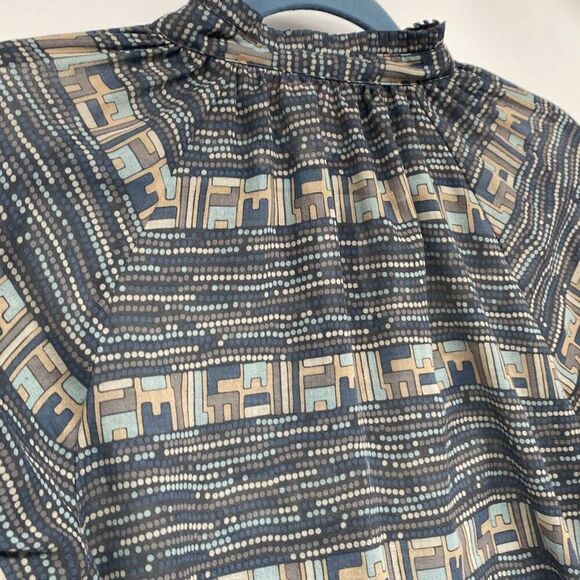 Calypso St Barth Ruffle Neck Popover Blouse Tie Neck  Mint / Beige Small‎ - Picture 11 of 15